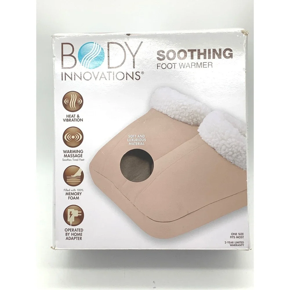 Body Innovations Soothing Foot Warmer One Size Tan Heat Vibration Memory Foam